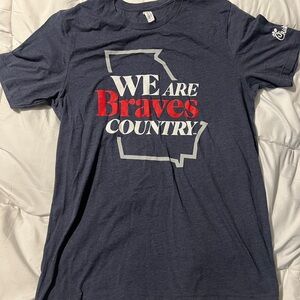 Official MLB Atlanta Braves Navy Short Sleeve T Shirt Logo -Size Large Baseball